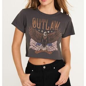 La La Land Outlaw Short Sleeve Graphic Cropped T-Shirt Gray Small